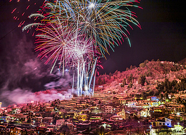 Frazione di Ombriaco, Bellano, firework, Festa di San Vincenzo feast, Lake Como, Lombardy, Italy, Europe