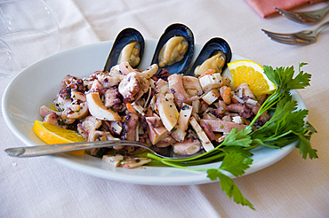 Antipasto di Mare (Seafood), Restaurant Lungomare, Santa Maria Navarrese, Baunei, Ogliastra, Sardinia, Italy