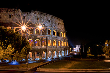 Flavian Amphitheatre or Colosseo by night, Rome, Lazio, Italy, Europe