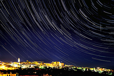 Trails of Stars, night landscape, Macerata, Marche, Italy, Europe