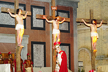 Historical reenactment of the Passion of Christ of Mogliano, Crucifixion, Marche, Italy, Europe