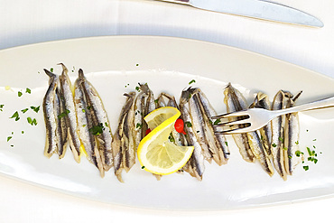 Appetizer of marinated anchovies