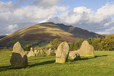 St. Johns in the Vale and the Helvellyn Range from Castlerigg Stone Circle, near Keswick, Lake District National Park, Cumbria, England, United Kingdom, Europe