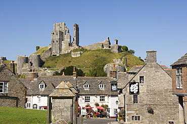 Corfe village and castle, Dorset, England, United Kingdom, Europe