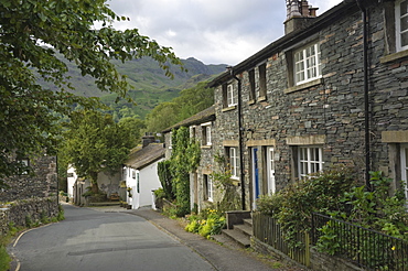 Traditional slate walled cottages at Seatoller, Borrowdale, Lake District National Park, Cumbria, England, United Kingdom, Europe