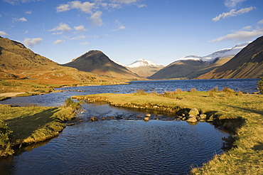 Wastwater, Yewbarrow, Great Gable and Scafell Pike in the distance, Wasdale, Lake District National Park, Cumbria, England, United Kingdom, Europe