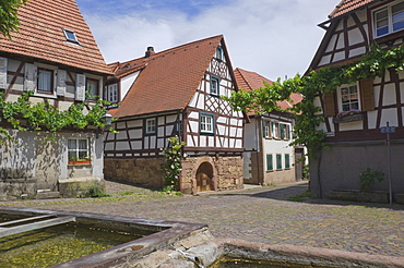 Ancient animal watering troughs in the wine village square at Gleishorbach, near Bad Bergzabern, in the Pfalz wine district, Rhineland Palatinate, Germany, Europe