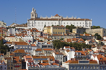 The Alfama district with the Sao Vicente de Fora Monastery, Lisbon, Portugal, Europe