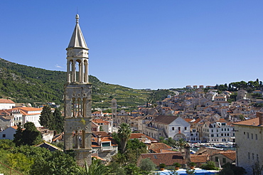 View over part of the medieval city of Hvar, island of Hvar, Dalmatia, Croatia, Europe