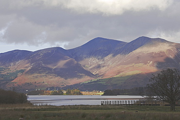 Borrowdale across Derwent Water to Skiddaw, Keswick, Lake District National Park, Cumbria, England, United Kingdom, Europe