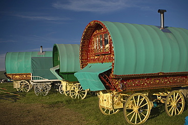 Horse drawn hooped caravans, Appleby annual horse fair, Eden Valley, Lake District, Cumbria, England, United Kingdom, Europe