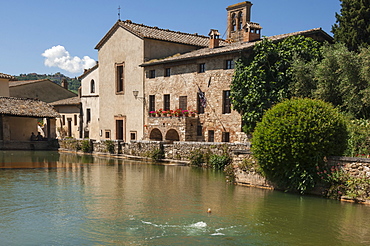 Thermal spring in the village of Bagno Vignoni, now unfit for bathing, Val d'Orcia, Tuscany, Italy, Europe 