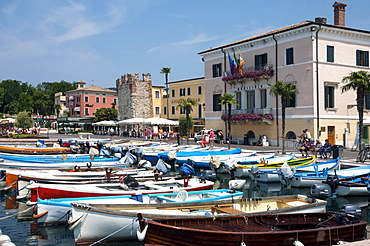 Boats moored in the harbour at Bardolino, Lake Garda, Italian Lakes, Lombardy, Italy, Europe