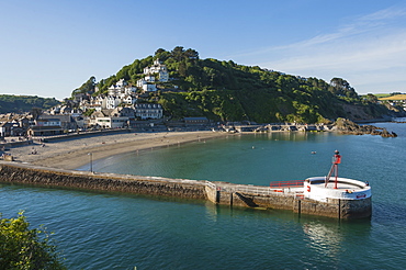 Pier and lighthouse, the Beach, Looe, Cornwall, England, United Kingdom, Europe