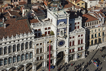 The Clock seen from the Bell Tower, St. Marks, Square, Venice, UNESCO World Heritage Site, Veneto, Italy, Europe