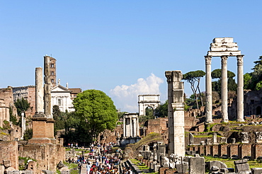 Roman Forum with Temple of Vesta, Arch of Titus, and Temple of Castor and Pollux, UNESCO World Heritage Site, Rome, Lazio, Italy, Europe