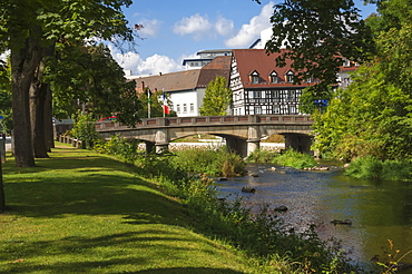 Donau Bridge, crossing the River Danube, Donauschingen (Donaueschingen), Black Forest, Baden-Wurttemberg, Germany, Europe