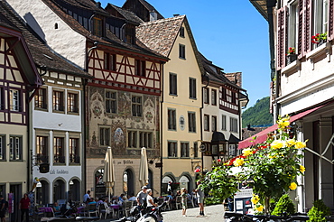 Traditional architecture, Street scene, Stein am Rhein, Canton of Schaffhausen, Switzerland, Europe