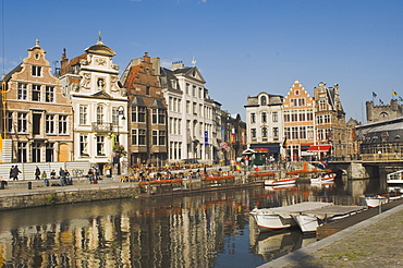 Merchants' premises with traditional gables, by the river, Ghent, Belgium, Europe