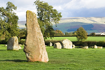 Long Meg, and part of the Druids Circle, Little Salkeld, Eden Valley, Cumbria, England, United Kingdom, Europe