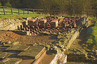 Bath house in settlement area, probably for civilian use, in Roman fort at Vindolanda, UNESCO World Heritage Site, Northumbria, England, United Kingdom, Europe