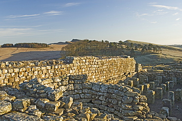 Detail of the furnace and granary floor, Housesteads Roman Fort, looking east, Hadrians Wall, UNESCO World Heritage Site, Northumbria, England, United Kingdom, Europe