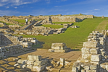 Housesteads Roman Fort from the south gate, Hadrians Wall, UNESCO World Heritage Site, Northumbria, England, United Kingdom, Europe