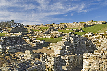 Housesteads Roman Fort from the south gate, Hadrians Wall, UNESCO World Heritage Site, Northumbria, England, United Kingdom, Europe