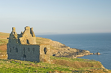 The 16th century clifftop Dunskey Castle, overlooking the Irish Sea, near Portpatrick, Dumfries and Galloway, Scotland, United Kingdom, Europe