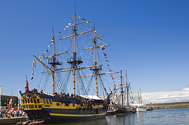 Tall ship Grand Turk moored in Whitehaven Harbour, Cumbria, England, United Kingdom, Europe