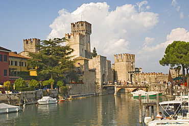 The harbour and castle at Sermione, Lake Garda, Lombardy, Italy, Europe