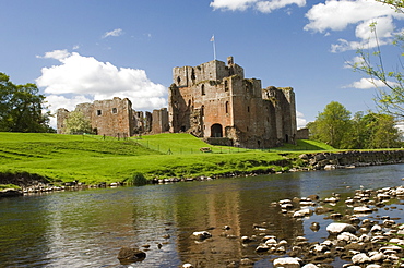 Brougham Castle across the River Eamont, Penrith, Cumbria, England, United Kingdom, Europe