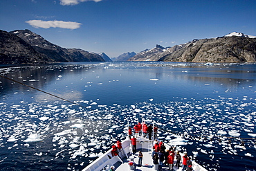 Ship in drift ice, Prince Christian Sund, Greenland, Arctic, Polar Regions