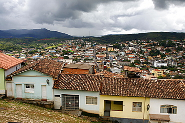 View over Congonhas seen from the terrace of The Basilica do Bom Jesus de Matosinhos in Congonhas, Minas Gerais, Brazil, South America 