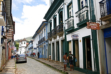 Balconies on Rua Direita, Mariana, Minas Gerais, Brazil, South America