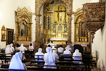 Nuns praying at the Misericordia church, Olinda, Pernambuco, Brazil, South America