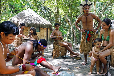 Pataxo Indian people at the Reserva Indigena da Jaqueira near Porto Seguro, Bahia, Brazil, South America