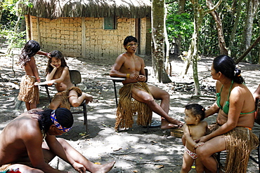 Pataxo Indian people at the Reserva Indigena da Jaqueira near Porto Seguro, Bahia, Brazil, South America