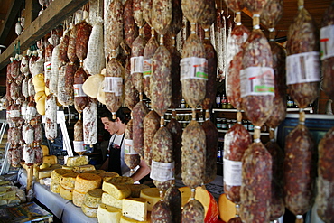 Local food stall selling salamies and cheese near Tafi del Valle, Salta Province, Argentina, South America