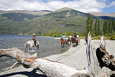 Horseback riding by Guttierez Lake in Estancia Peuma Hue, Patagonia, Argentina, South America