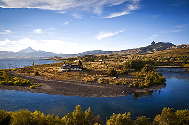 View over Lanin volcano and Lago Huechulafquen, Lanin National Park, Patagonia, Argentina, South America 