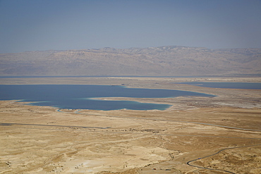 View over the Dead Sea from Masada fortress on the edge of the Judean Desert, Israel, Middle East 