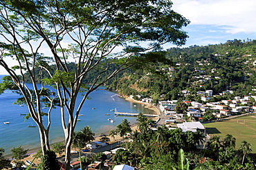 Elevated view over the fishing village of Charlotteville, Tobago, West Indies, Caribbean, Central America