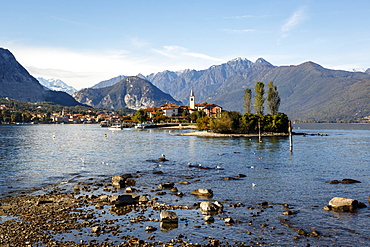 View over Isola Superiore (Isola dei Pescatori) from Isola Bella, Borromean Islands, Lake Maggiore, Italian Lakes, Piedmont, Italy, Europe