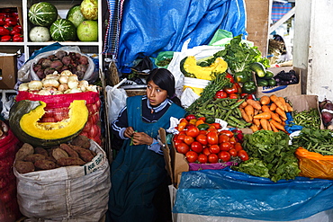 Vegetable stall at San Pedro Market, Cuzco, Peru, South America