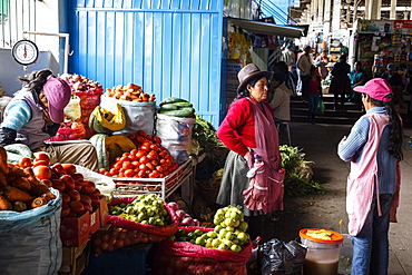 Vegetable stall at San Pedro Market, Cuzco, Peru, South America