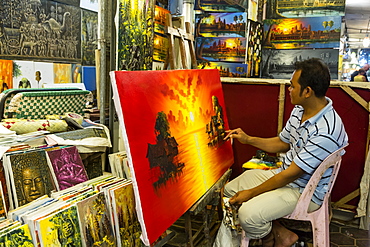 Artist at the Night Market, Siem Reap, Cambodia, Indochina, Southeast Asia, Asia