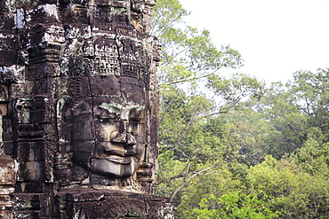 Buddha face carved in stone at the Bayon Temple, Angkor Thom, Angkor, UNESCO World Heritage Site, Cambodia, Indochina, Southeast Asia, Asia