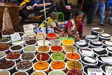 Spice stall at Mapusa Market, Goa, India, Asia