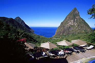 The pool at the Ladera resort overlooking the Pitons, St. Lucia, Windward Islands, West Indies, Caribbean, Central America